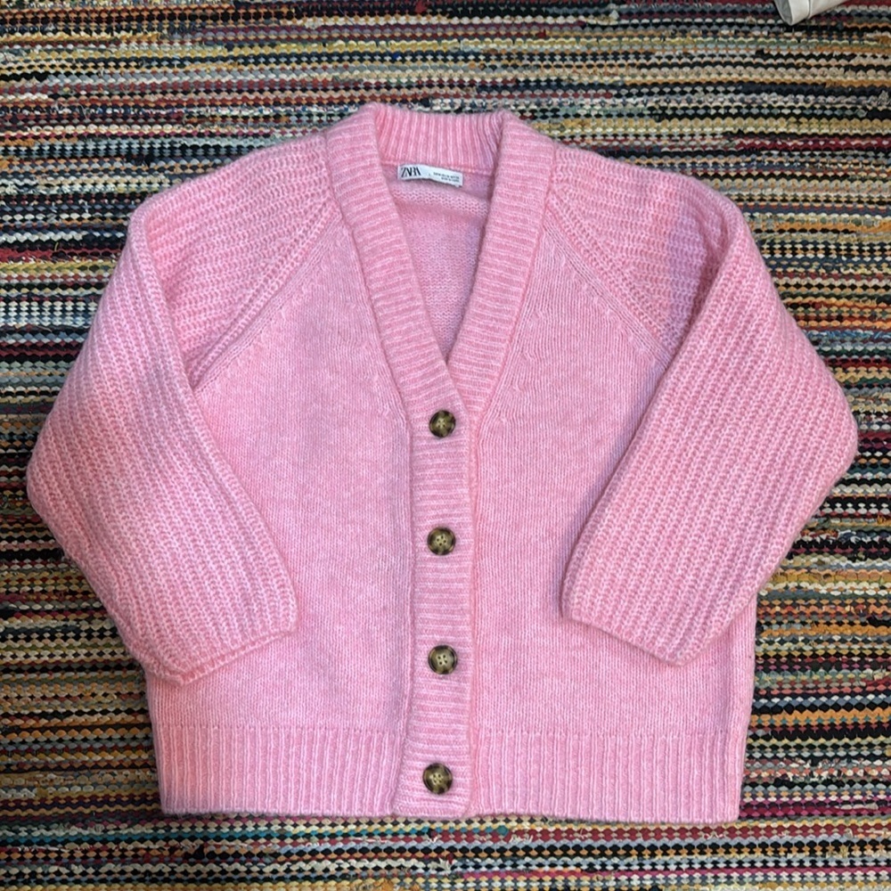 ZARA Bubblegum Pink Cardigan Sweater Fuzzy Soft Feminine Coquette Size medium - Picture 5 of 10